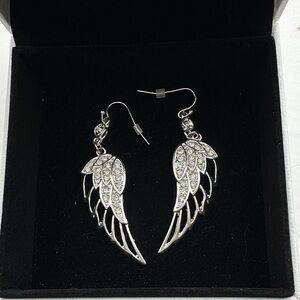 Motorcycle Silver Wing Earrings with rhinestones !
